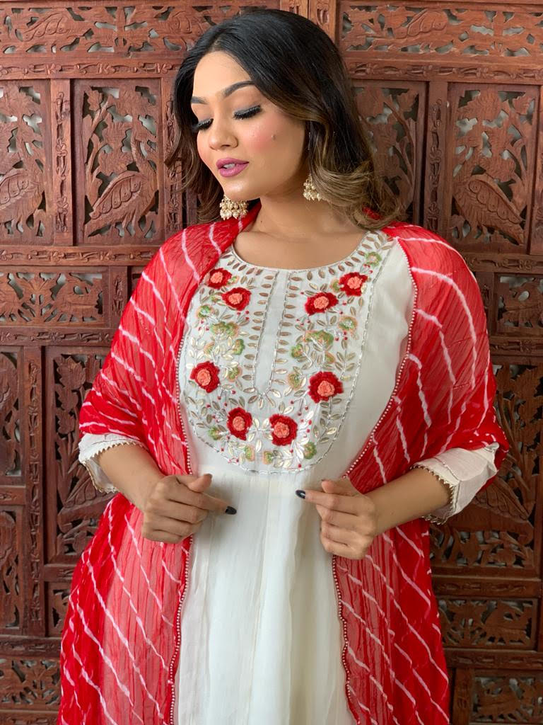Designer White Kurta & Red Palazzo with Red Dupatta [Available] - ALL –  Navastrani Boutique